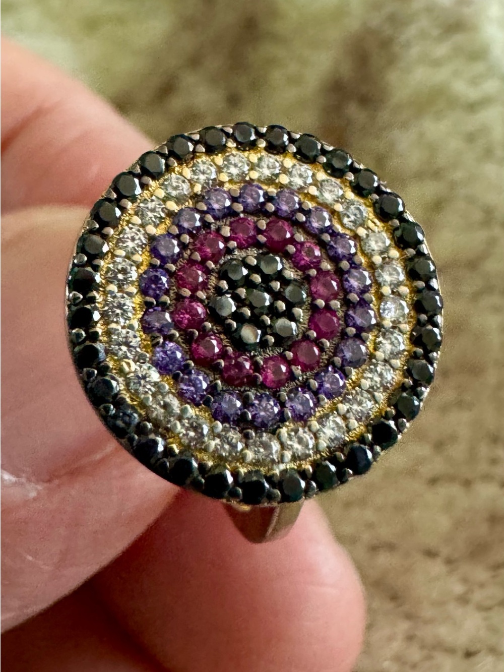 925 sterling silver vermeil round evil eye multi color zircon stones . Size 5.25